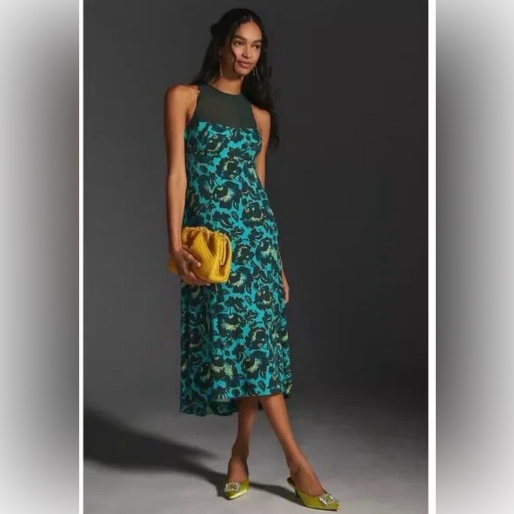Anthropologie Maeve Mesh Halter Midi Dress